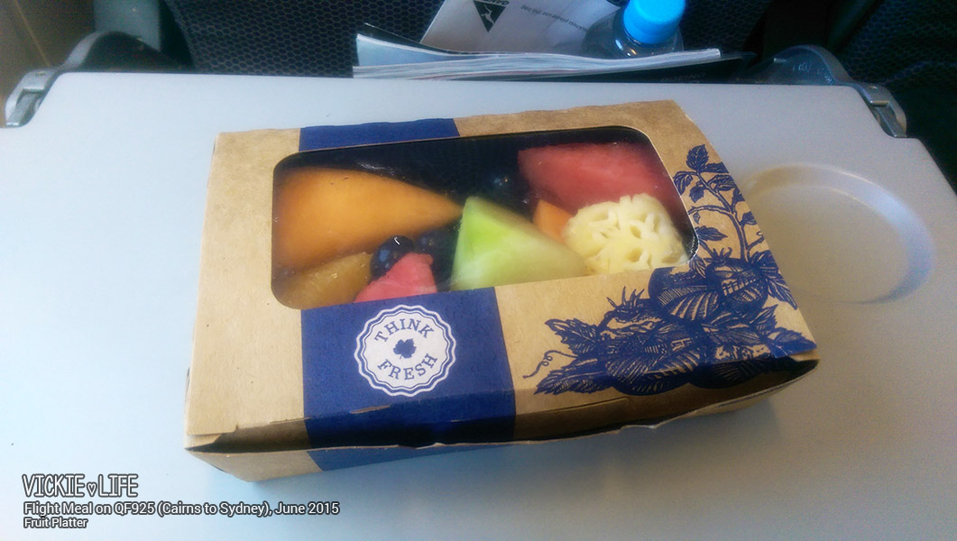 Fruit Platter and Flight Meal on Qantas Flight QF925 vickie.life